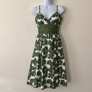 Max Studio Green & White Floral Summer Dress A-Line Sleeveless Sweetheart Small
